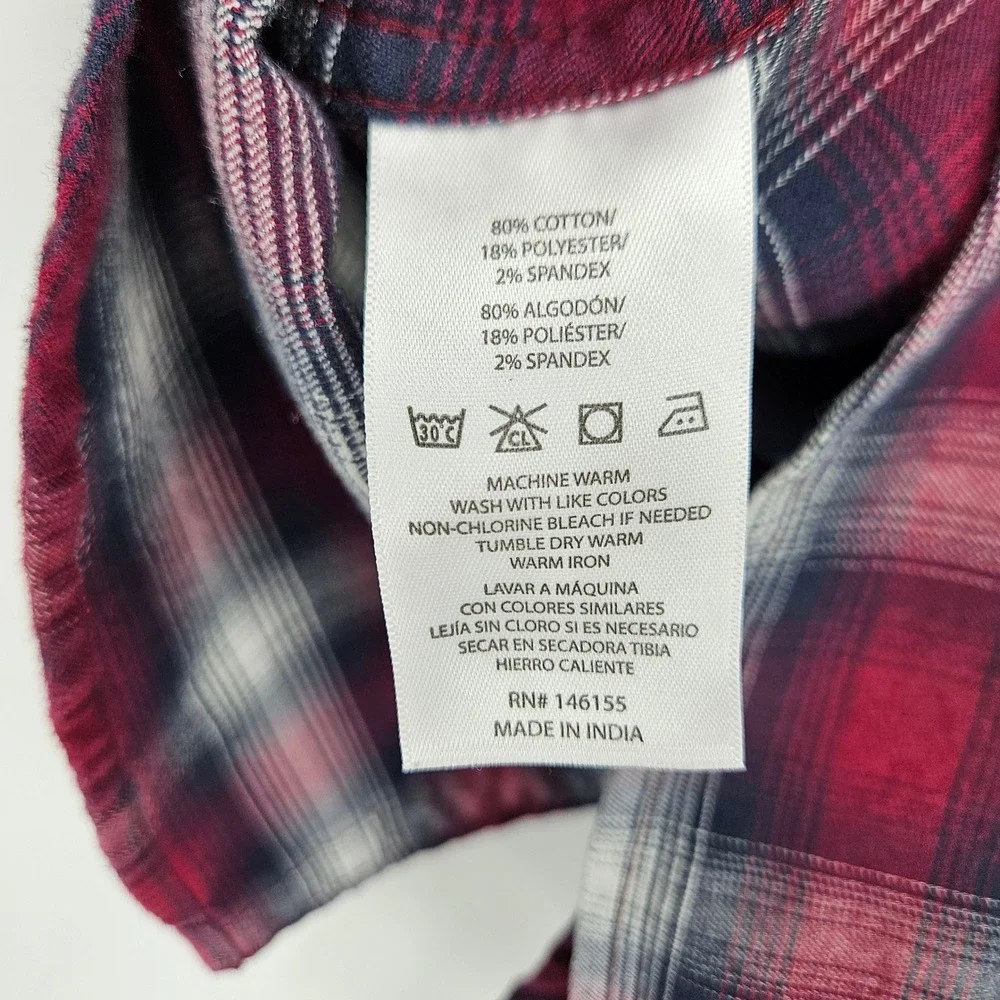Fish Hippie Flannel Shirt Mens Medium Red Blue Plaid Long Sleeve Casual‎